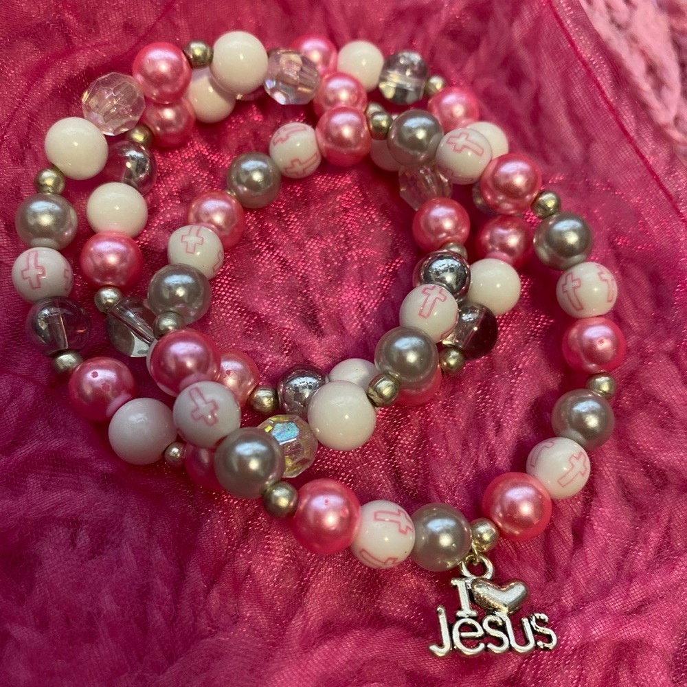 Pink and White Handmade Stretch Bracelets